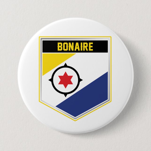 Bonaire Flag Shield 3 Inch Round Button (Front)