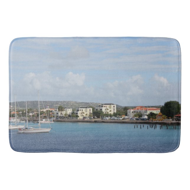 Bonaire Kralendijk Harbour Sailing Boats Bath Mat (Front)