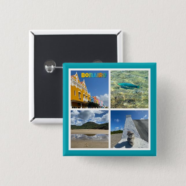 Bonaire Scenic Photo Collage 2 Inch Square Button (Front & Back)