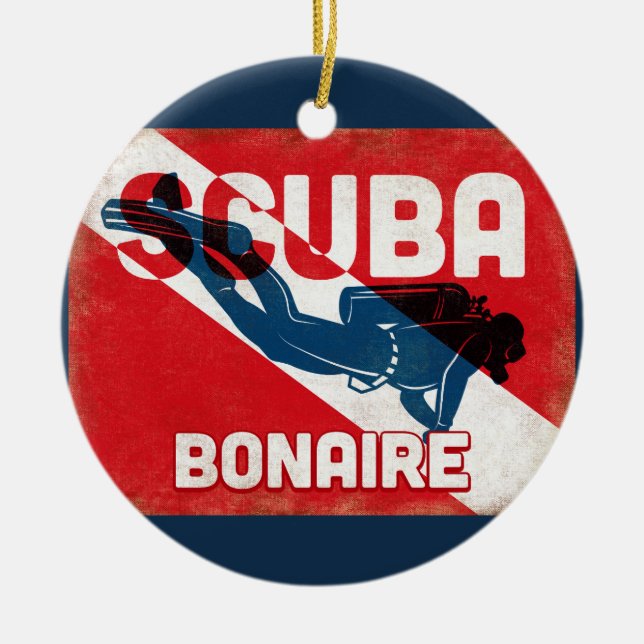 Bonaire Scuba Diver - Blue Retro Ceramic Ornament (Front)