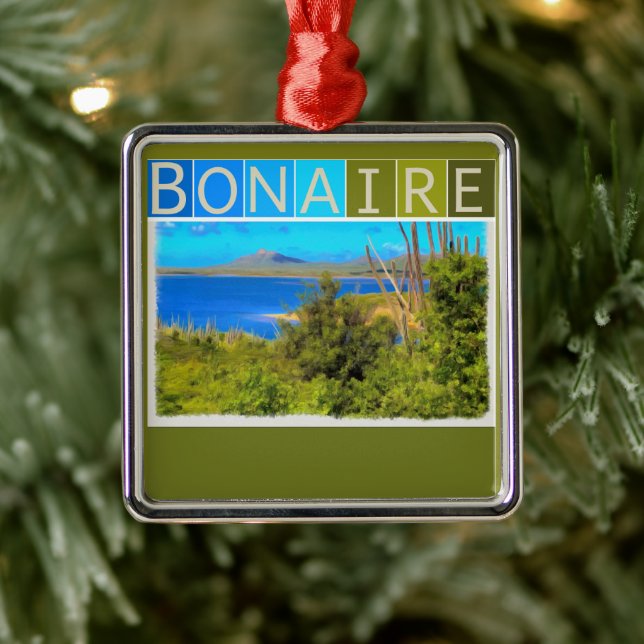 Bonaire Watercolor Metal Ornament (Tree)