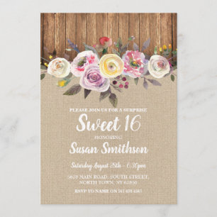 Bonbon 16 tout invitation en bois floral de fête