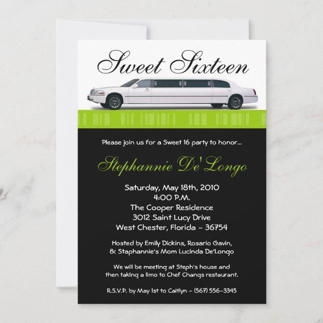 bonbon à limousine de vert de chaux 5x7 invitation (Devant)