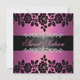 Bonbon à rose de rose et de noir invitation de 16
