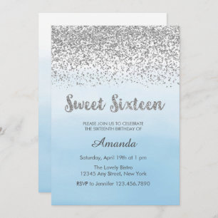 Bonbon doucement bleu et argenté invitation de 16