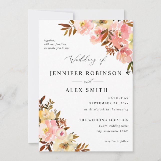 Bonbons rose et jaune Faire-part de mariage floral (Devant)