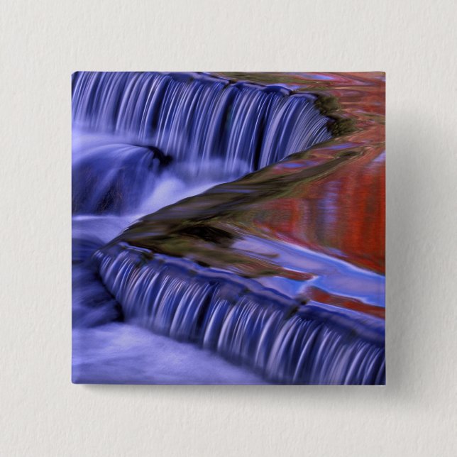 Bond Falls; Reflecting Fall Coloured Leaves; 2 Inch Square Button (Front)