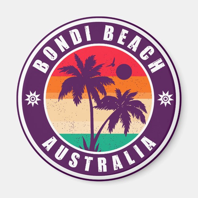 Bondi beach Australia palm trees  Vintage 60s Magnet (Front)