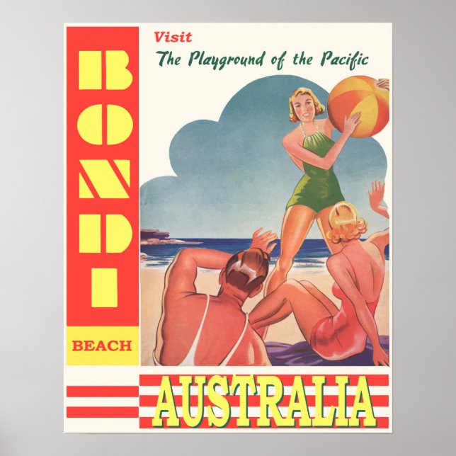 Bondi Beach Australia Retro Travel  Poster (Front)