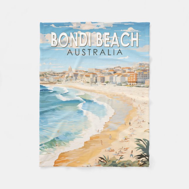 Bondi Beach Australia Travel Art Vintage Fleece Blanket (Front)