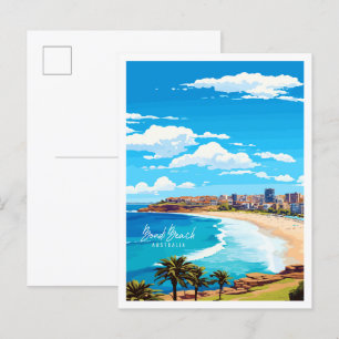 Bondi Beach Australia vintage travel illustration Postcard