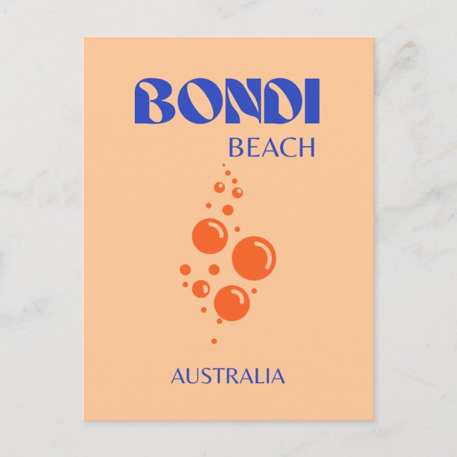 Bondi Beach, Preppy Art, Orange, Blue Holiday Postcard (Front)