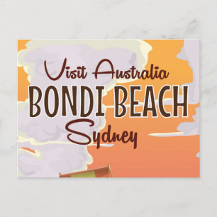 Bondi Beach vintage Travel Poster Postcard