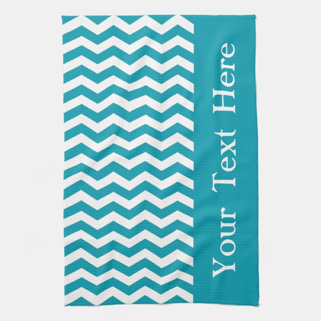 Bondi Blue Wave Chevron customizable Kitchen Towel (Vertical)
