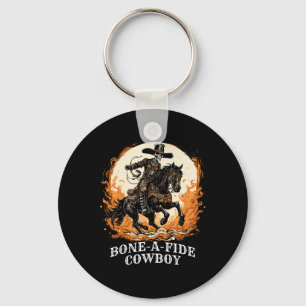 Bone-a-fide Halloween Cowboy Spooky Skeleton Rodeo Keychain