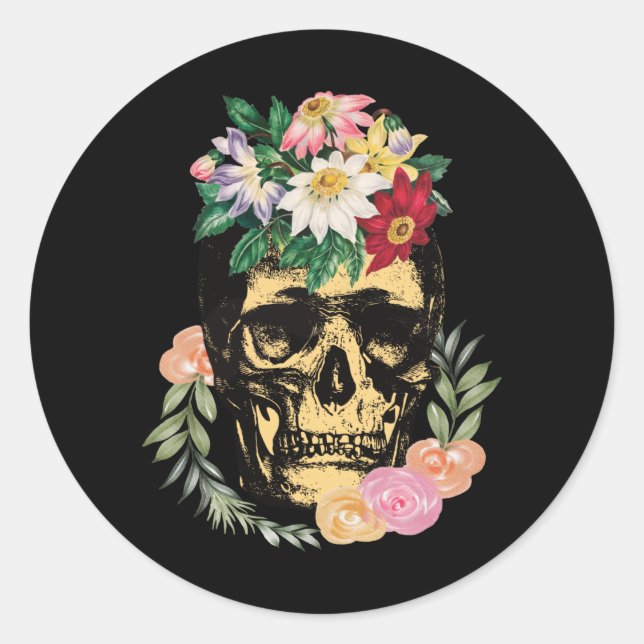 Bone And Flowers Classic Round Sticker (Front)
