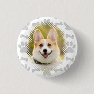 Bone And Paw Print Pattern Dog Frame  1 Inch Round Button