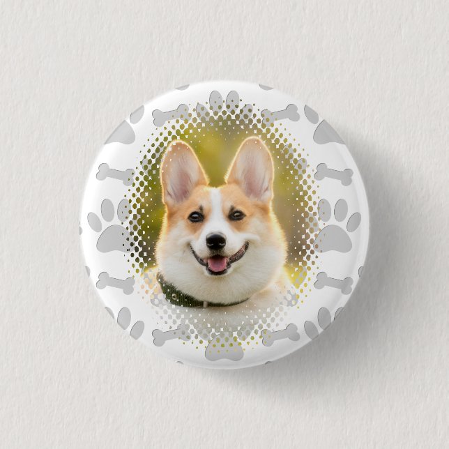 Bone And Paw Print Pattern Dog Frame  1 Inch Round Button (Front)