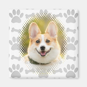 Bone And Paw Print Pattern Dog Frame  Magnet