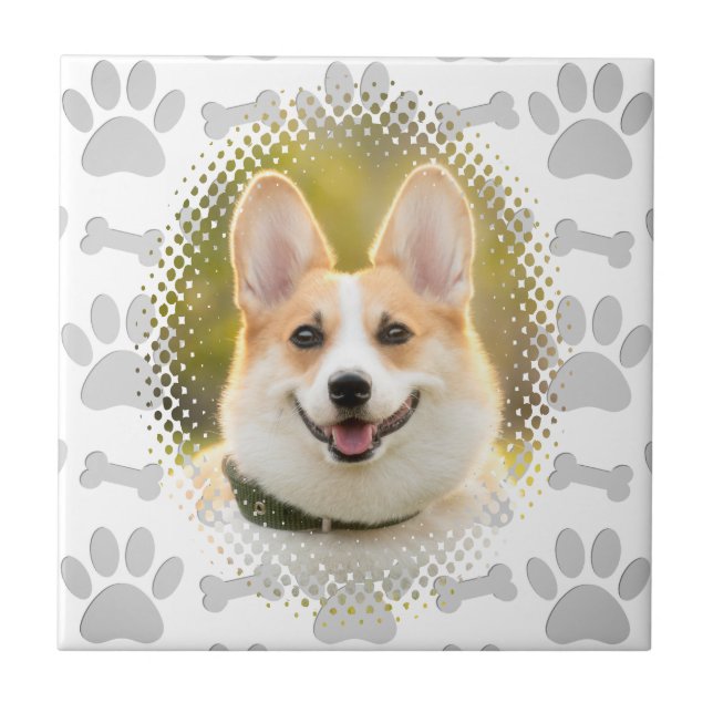 Bone And Paw Print Pattern Dog Frame  Tile (Front)
