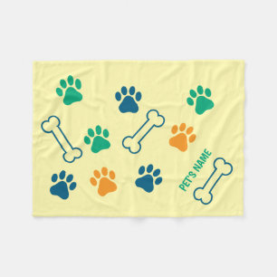 Bone and Pawprint Personalized Dog Blankets