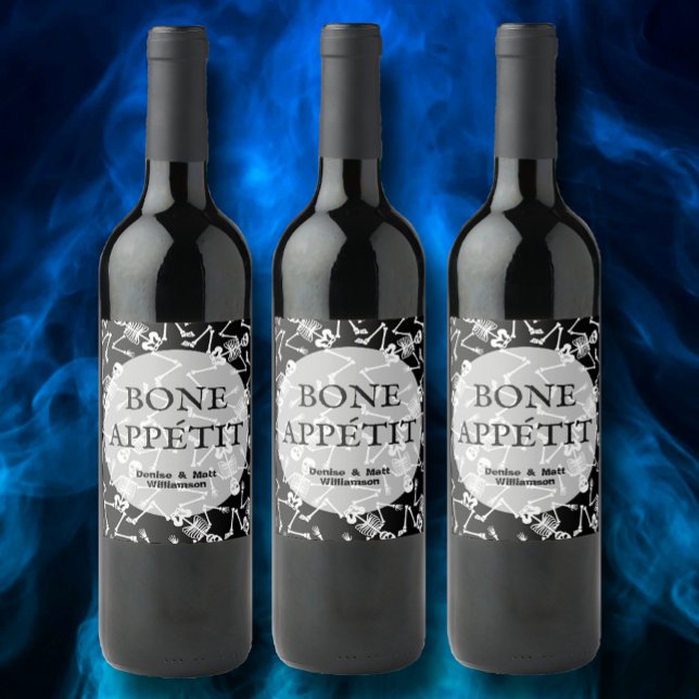 BONE APPÉTIT Skeletons Black Wine Label (Creator Uploaded)