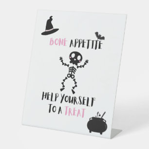 Bone Appetite halloween skeleton porch door candy Pedestal Sign