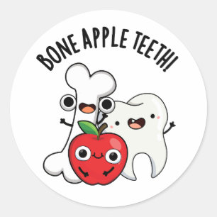 Bone Apple Teeth Funny Bona Appetit Pun  Classic Round Sticker