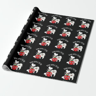 Bone Apple Teeth Funny Bona Appetit Pun Dark BG Wrapping Paper
