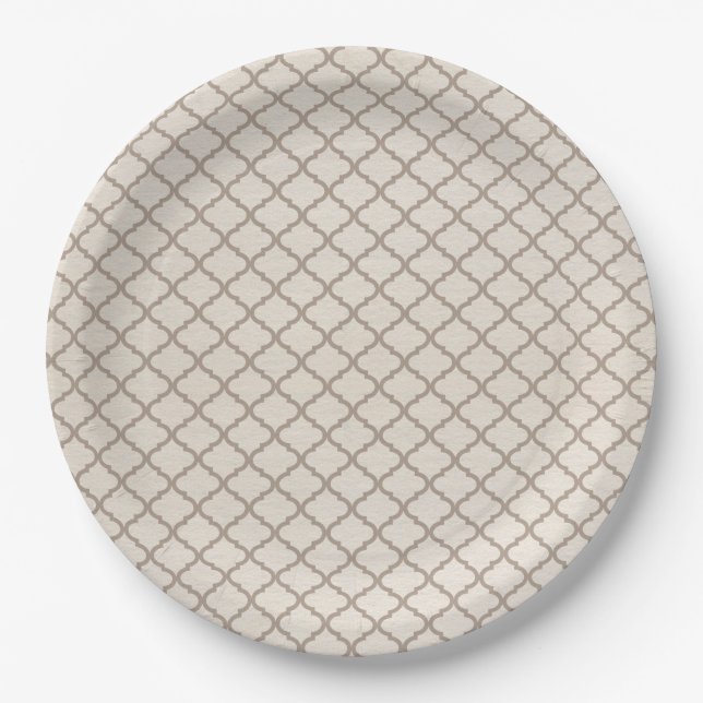 Bone/Beige Moroccan Trellis Paper Plate (Front)