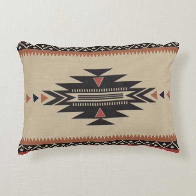 Bone, Black and Rust Native American Style Decorative Pillow (Front)