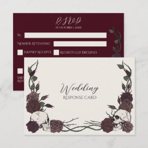 Bone & Burgundy Skull Floral Wedding RSVP Save The Date