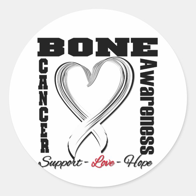 Bone Cancer Awareness Brushed Heart Ribbon Classic Round Sticker (Front)