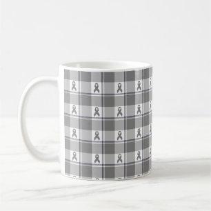 Bone Cancer Awareness Plaid Gray Ribbon Coffee Mug