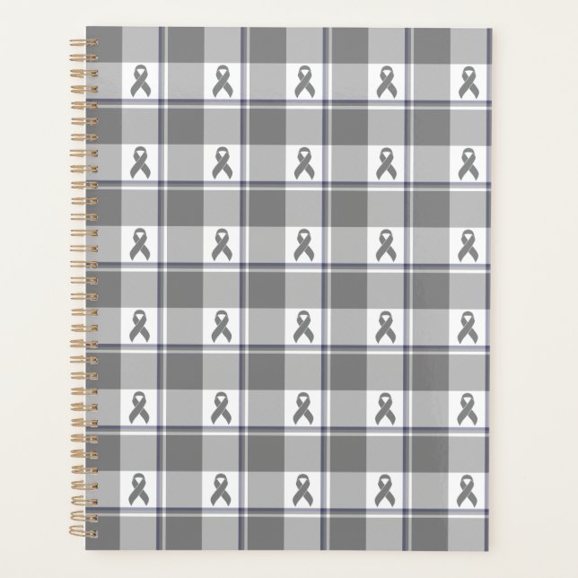 Bone Cancer Awareness Plaid Gray Ribbon Planner (Front)