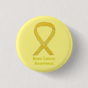 Bone Cancer Yellow Awareness Ribbon Art Buttons