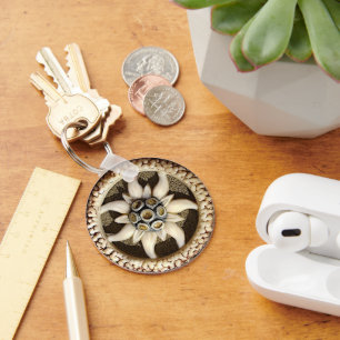 Bone Carved Edelweiss  Keychain