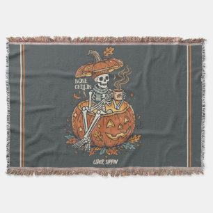 Bone Chillin Cider Sippin Fall Skeleton Halloween Throw Blanket