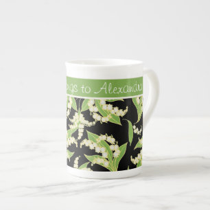 Bone China Coffee Mug: Lilies of the Valley, Black Mug