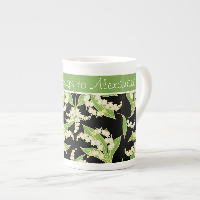 Bone China Coffee Mug : Lys of the Valley, Noir (Devant droit)