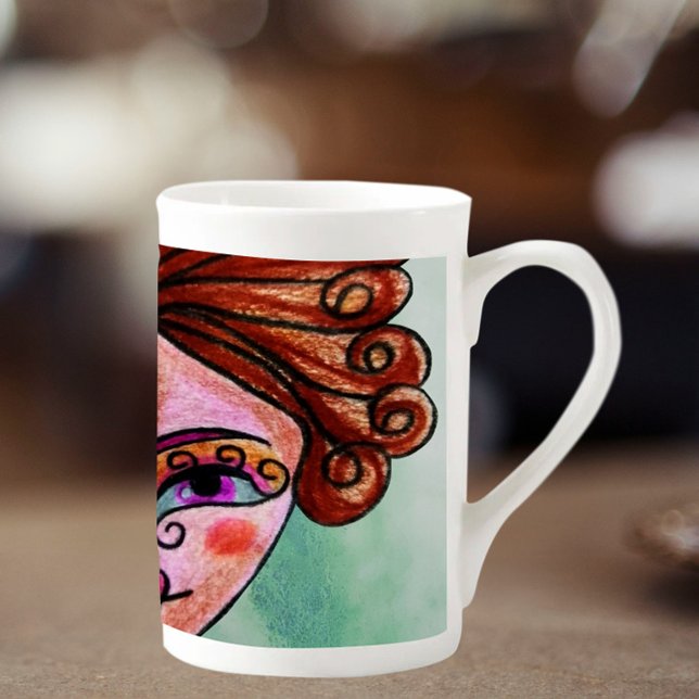 Bone China Coffee Mug (Whimsical Woman - 01) (Créateur téléchargé)