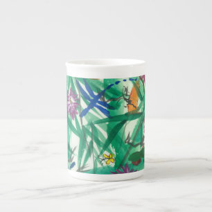 Bone China coffee wake up cup w tropical design