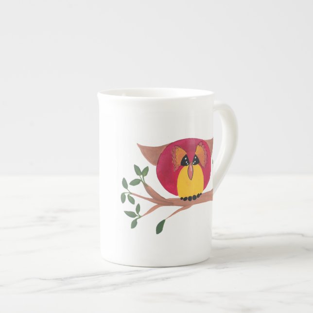 Bone China Cup Gift with Owl Art (Front Right)