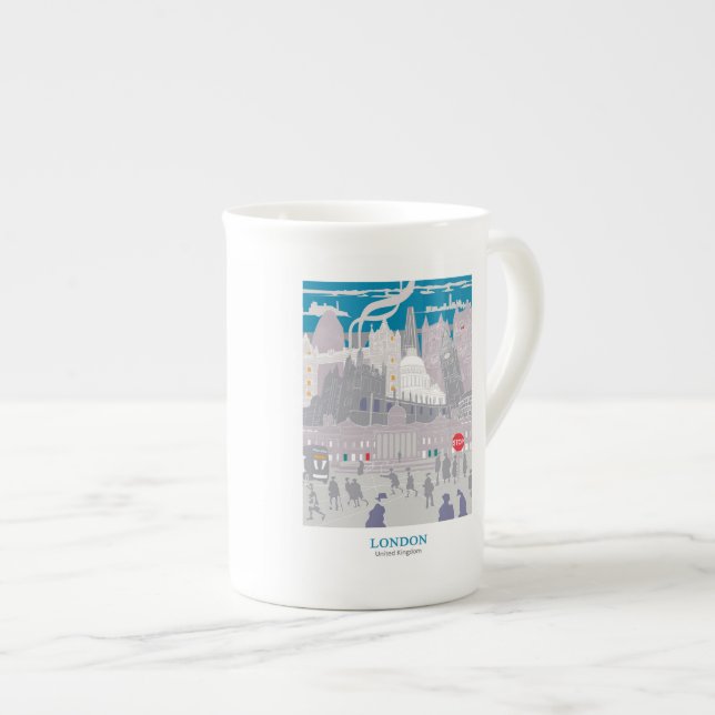 Bone China London Skyline Blue Gray Artwork Mug (Front Right)