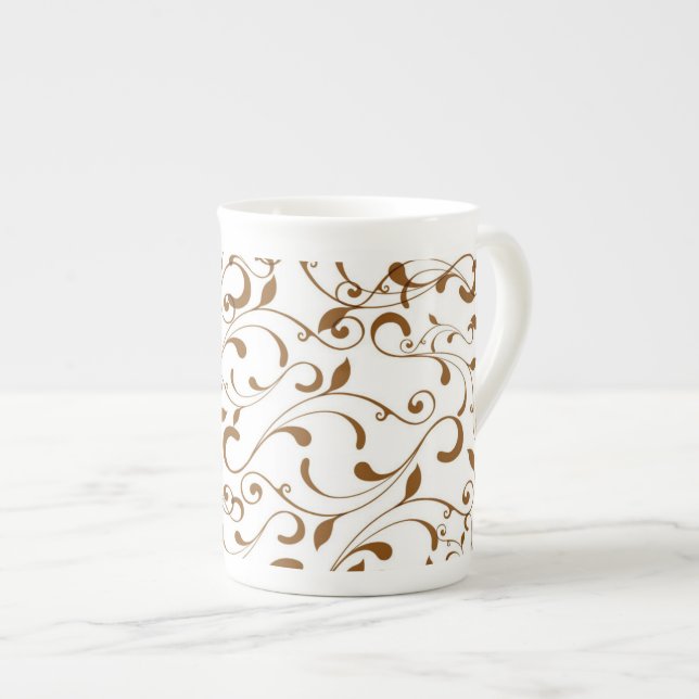 Bone China Mug-Brown Swirls Bone China Mug (Front Right)