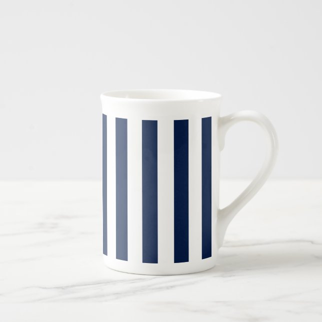 Bone China Mug-Navy & White Stripes Mug (Right)