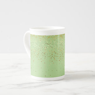 Bone China Mug-Petite Golden Stars-Apple Green Mug