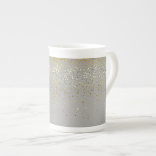 Bone China Mug-Petite Golden Stars-Grey Mug