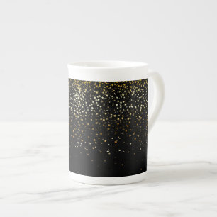 Bone China Mug-Petite Golden Stars-Noir Bone China Mug