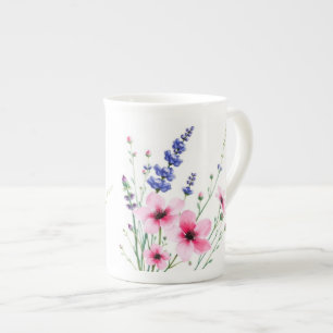 Bone China Mug - Pink and Purple Flowers